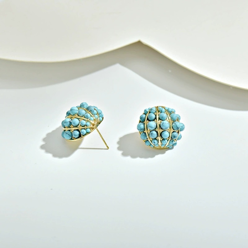 Elegant Gold and Blue Beaded Earrings
